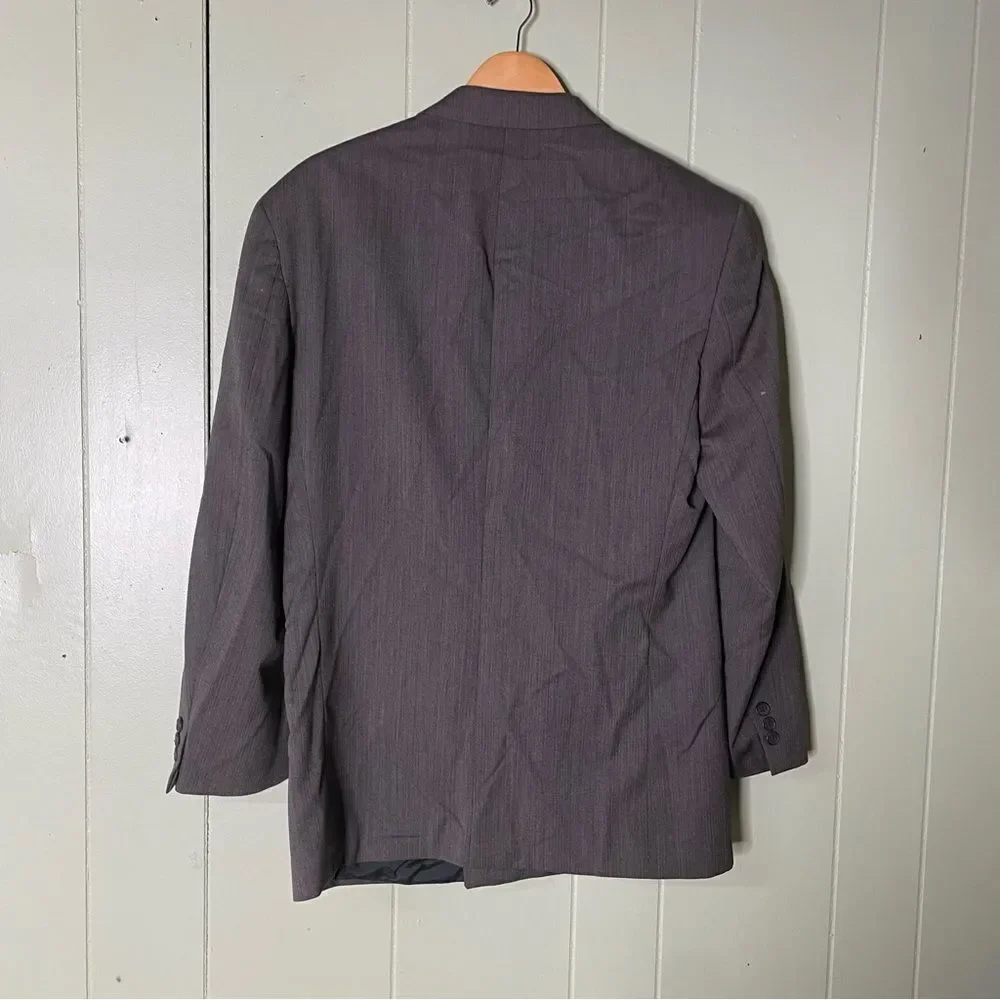 VTG DOUBLE BREASTED Yves Saint Laurent Mens 42R Gray Double Breasted Peak Blazer
